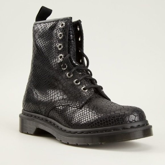 Dr. Martens Shoes - Doc Marten Black Snake Skin Lace Up Combat Boots Women's Size 5